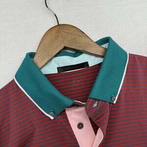 Greyson Polo Shirt Men's Large Red Green Striped Performance Button Down Golf